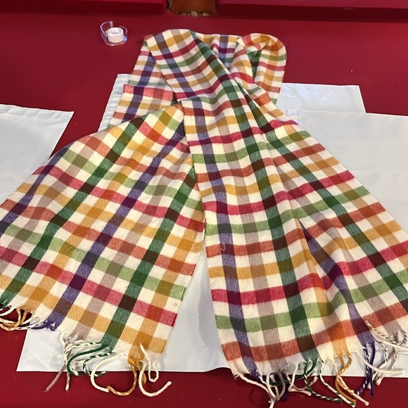 Cashmyarn by Berkshire CHECKERED COLORFUL SQUARES PLAID LONG Scarf fringe ends - Picture 6 of 8